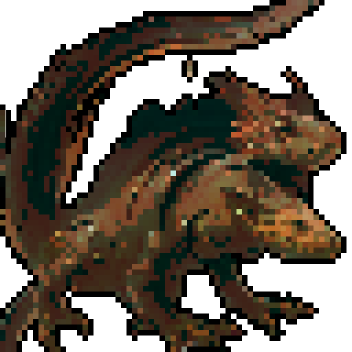 lizard monster with brown scales and sharp teeth, crawling on the ground, rpg enemy, full body portrait