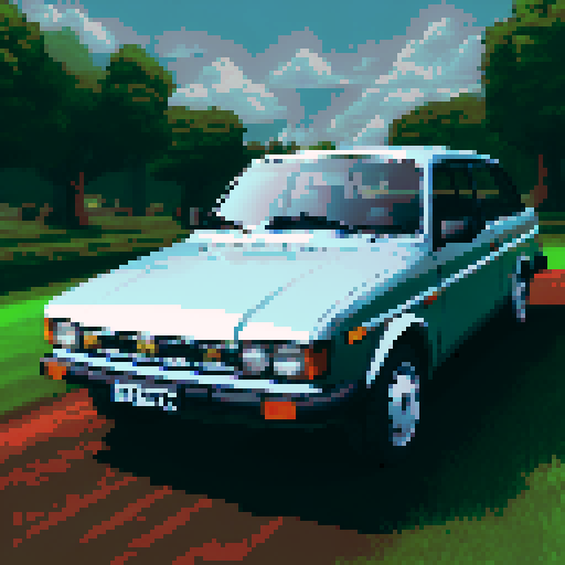 Photorealistic, centered Lada 2107 in a three quarter view, right wheel in front, clean background, pixel art style with sRGB colors