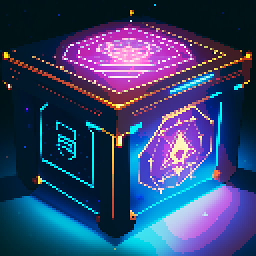 lootbox, outerspace, the heavens, glowing celestial treasure chest, sei network symbol, pixel art, sRGB