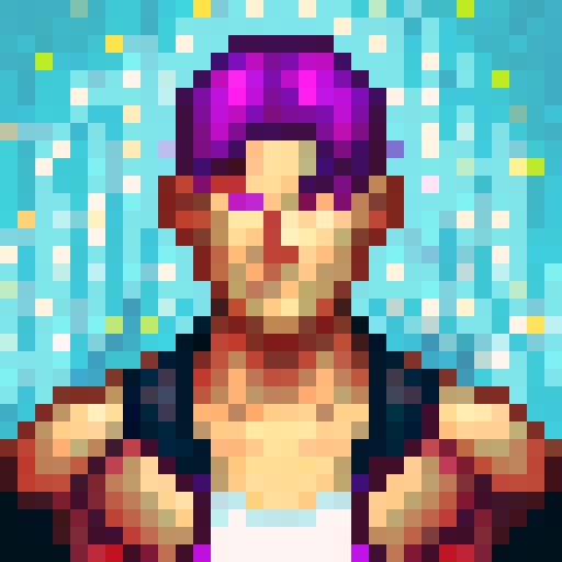 80s girl with mullet, punk rock aesthetic, cutoff tshirt, pixel art, sRGB, vibrant colors, rebellious attitude