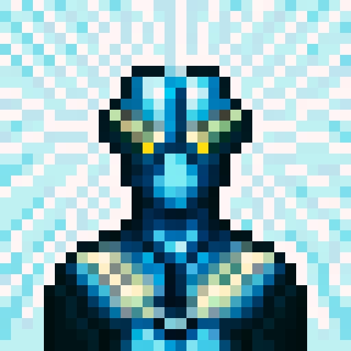 cyborg with laser beam gun, game icon, 32x32 pixel art, sRGB, skill art, close up, portrait