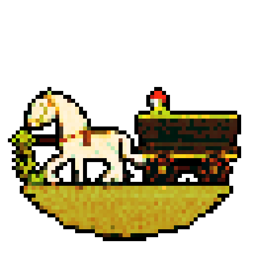 horse drawn carriage, black outlines, orthogonal camera, plain background, square platform