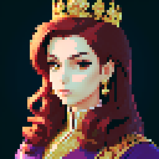 prince, regal, crown, majestic, sharp features, solver accents, royal robe, intricate embroidery, game icon, 32x32 pixel art, sRGB, skill art, close up, portrait, detailed