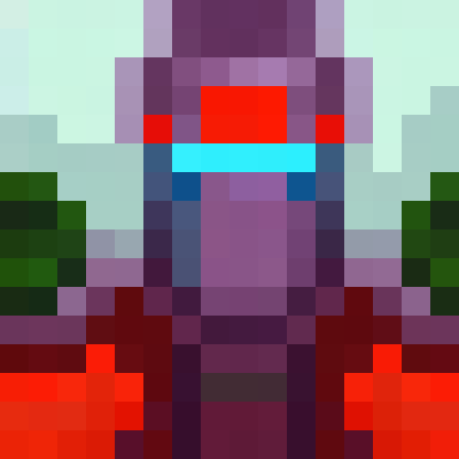 Cyber-knight scans verdant world with towering flora, glowing bioluminescence, & floating drones in a sleek, futuristic game icon art style; close-up, pixel art portrait.