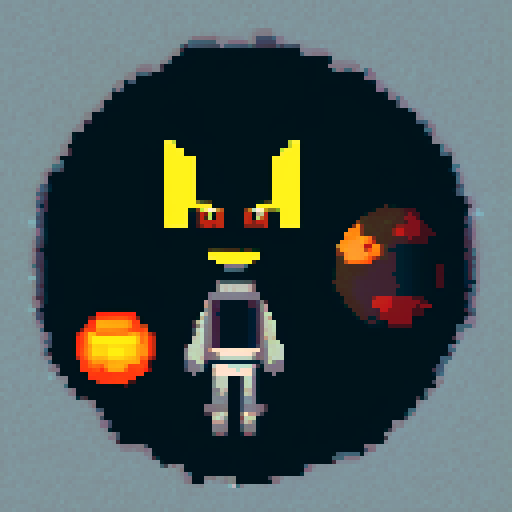 black cat with orange eyes, wandering through galaxies and space, surrounded by planets and comets