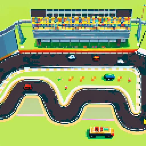 colorful, vibrant, race track, pixelated, sRGB, top-down view