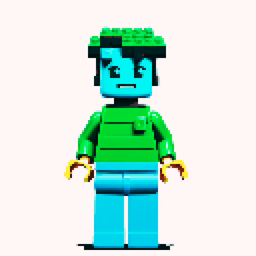 lego pixel, vibrant colors, blocky shapes, small plastic bricks, isometric perspective, retro video game, low resolution, 8-bit graphics, sharp edges, square grid, limited color palette, nostalgic feel, brick-built characters, iconic lego logo, digital recreation, detailed textures, crisp lines, simplified forms, nostalgic gaming vibes