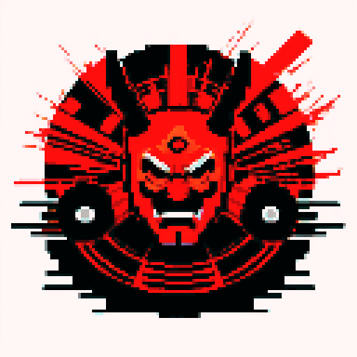 A DJ performing, with a samurai mask and blood