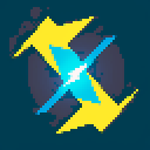 lightning bolt, pixel art, vibrant yellow and blue, thumder, sparks, clean and simple design, visually appealing, conveying power and electricity, easily recognizable icon, minimalistic style