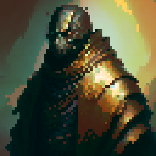 dark lord, medieval fantasy style, sinister aura, glowing eyes, blackened cloak, ornate cape, ancient mask, weapon at his back, looming presence, intense shadows, intricate details, torso view, looking at his right, zoom in
