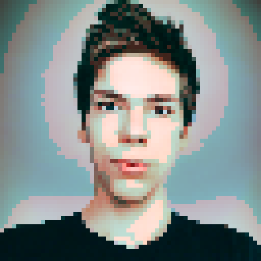 Cartoony retro pixel art profile picture portrait, blue eyes
