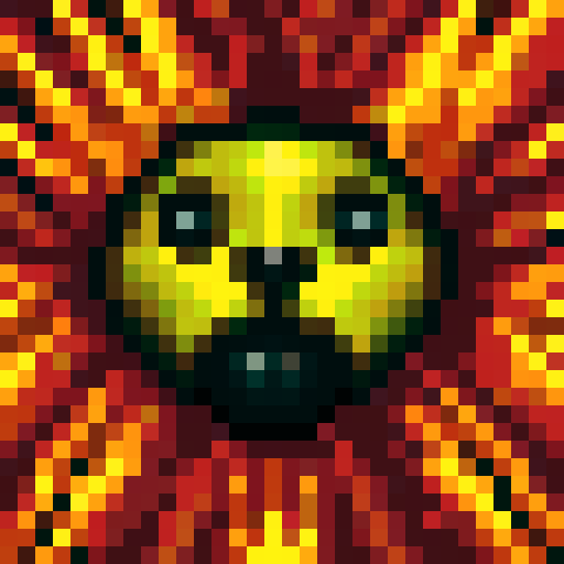 slaughter, game icon, 32x32 pixel art, sRGB, skill art, close up, portrait, blood splatters, menacing eyes, sharp weapon, intense expression, dark background, dramatic lighting, pixelated gore, detailed textures, vibrant colors