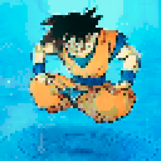 calm cool place with goku meditating over the water