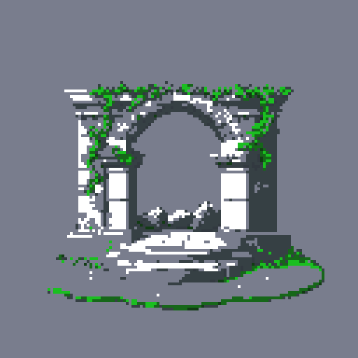 2d grey stone well in an ancient english style. Old and crumbling but still upright. Green vines crisscross it. Usable as an asset (clear, thick lines and a white background). Put a black stroke around the composition