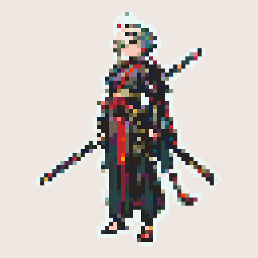 historically accurate muromachi samurai in traditional armor, roguelike rpg full-body sprite