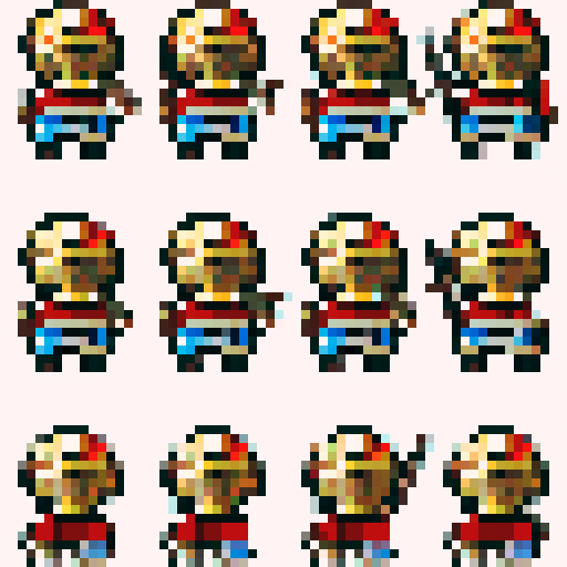 greek hoplite, corinthian helmet, copper armor, long spear, pixel art, sRGB