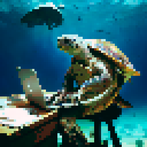 seaturtle typing underwater