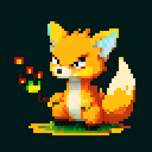 medium-sized, fiery orange and yellow 'mon with a bushy flame tail, sharp claws, and a determined expression, depicted in detailed pixel art with vibrant sRGB colors. You created this stage 1 evolution mon for my fire type starter. Now please create the stage 2 evolution. It's medium sized and looks slightly more powerful