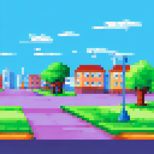 Empty parking lot with houses and buildings surrounding
