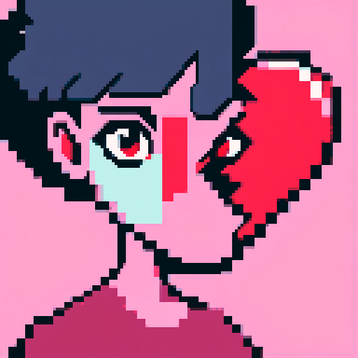 broken red heart, split into two sides, pixel art, sRGB colors, bright colors portrait