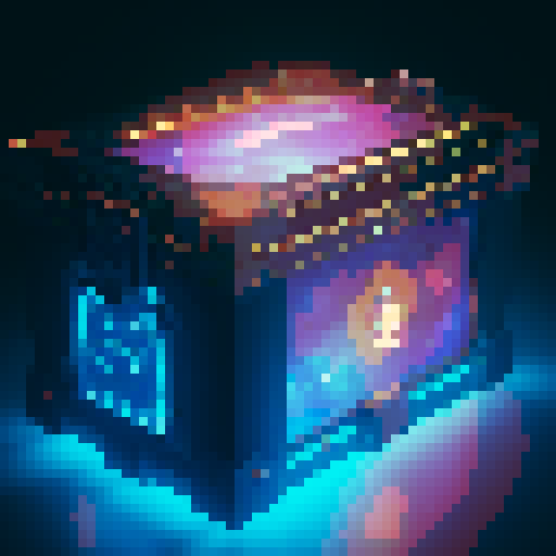 lootbox, outerspace, the heavens, sei network symbol, pixel art, sRGB, glowing celestial treasure chest
