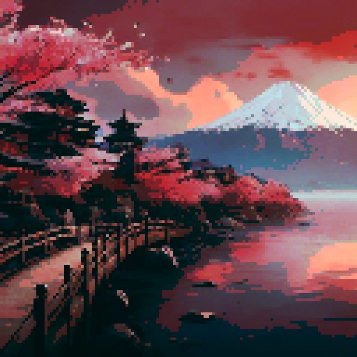 majestic surreal pixel art landscape