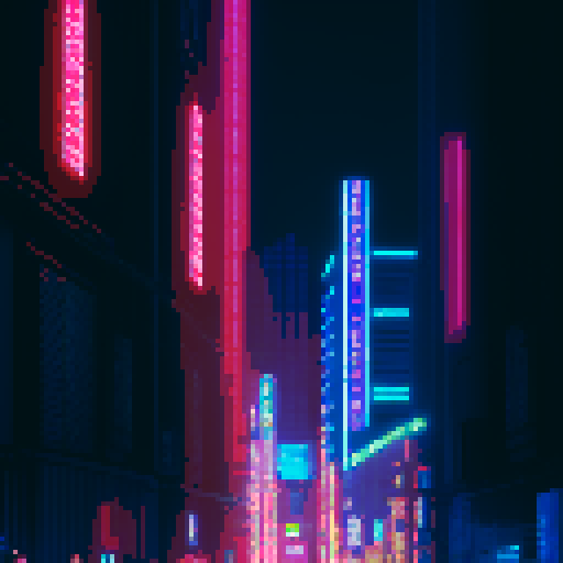 Electric hacker, neon-lit streets, pixelated skyscrapers, Tokyo's vibrant cyberpunk underbelly, all captured in sRGB palette