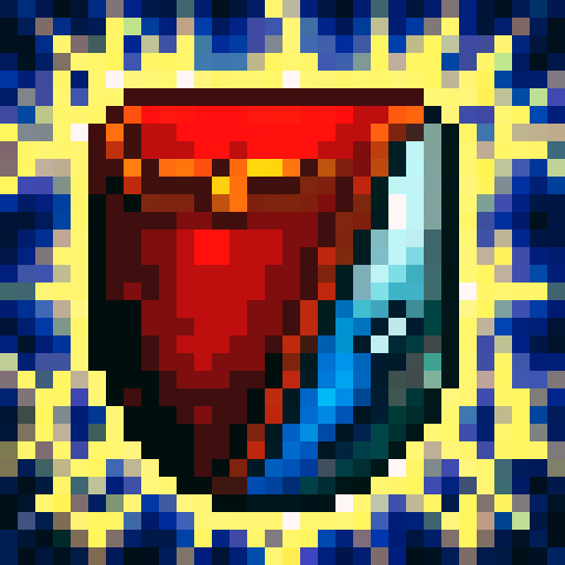 icon sword, vibrant blue, pixelated, game icon, skillfully crafted, intricate details, 32x32 pixels, sRGB colors, close-up view, portrait style, dynamic shading, glossy finish