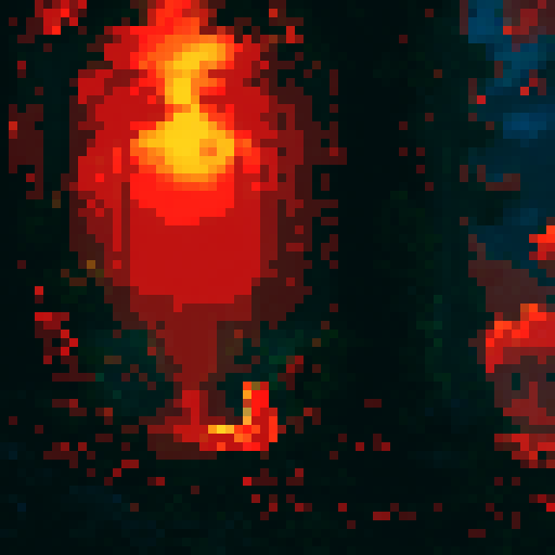 Kitsune girl cradling a playful cat, amidst a picturesque landscape of fiery red and golden leaves, in a whimsical pixel art style