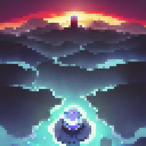 Sigma, with his glowing eyes and levitating orbs, stands atop a futuristic cityscape, gazing down at the glowing purple horizon.