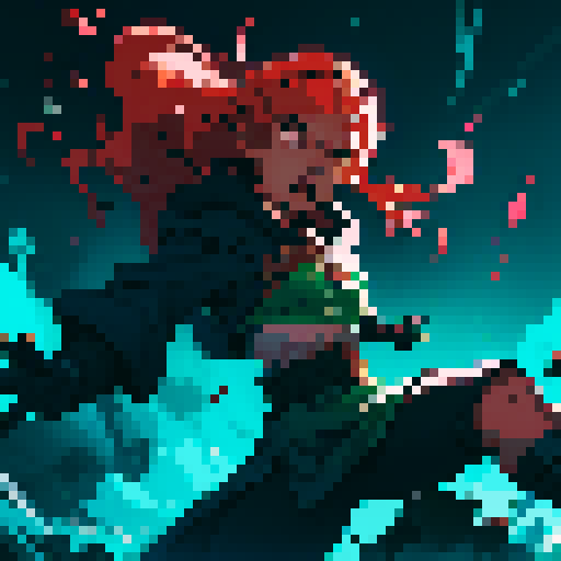 slime, pixelated, heroes, impact, dynamic poses, sRGB, energetic, splattering, motion lines, intense, confrontation, art style, slamming, dramatic lighting, action-packed, contrasting backgrounds