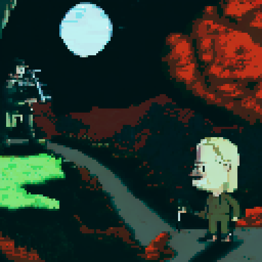 large jaw protagonist in the bottom right with cigarette and shiny golden gun in left hand, dark green top, brown trousers, only change the character
