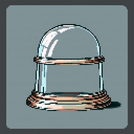 I want a rounded transparent glass half-dome with copper trim and copper rivets around the bottom edge. I want this object usable an asset in a videogame, meaning only one object per image, outlined with a strong black stroke.