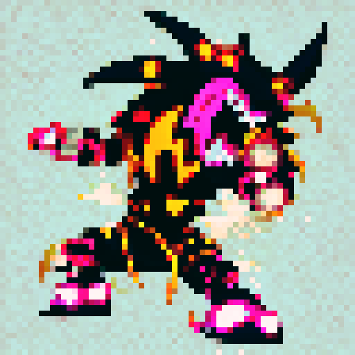 Tiger wrestler roaring fiercely, wearing a mask with sharp fangs, flexing muscles covered in vibrant orange and black stripes, illuminated by neon lights in a futuristic anime world