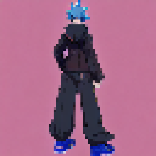 JRPG like Idle Pose of a cyberpunk themed character with a big coat