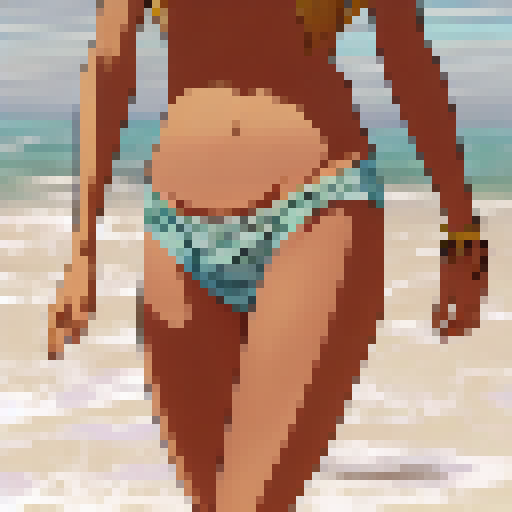 A girl in the beach with a cameltoe