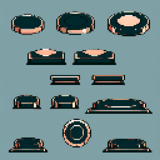 I want a horizontally wide circular copper platform. I want this object usable an asset in a videogame, meaning only one object per image, outlined with a strong black stroke, on a solid-color background. 