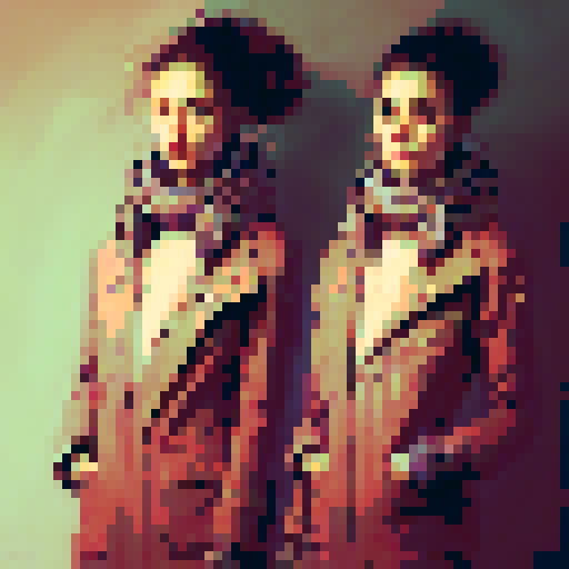 "Two stylish girls meticulously curate a fashion grid, incorporating bold patterns, vibrant colors, and whimsical accessories, all while maintaining a chic and sophisticated aesthetic reminiscent of Art Deco design."