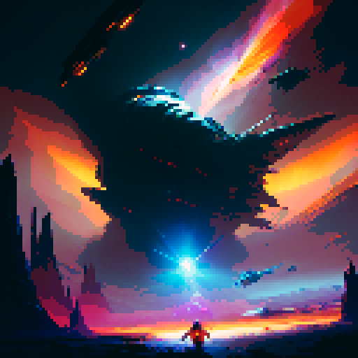 A towering, armored space marine wields a glowing plasma cannon while charging into battle alongside a swarm of otherworldly creatures, set against a backdrop of a dark and foreboding planet with fiery red skies and jagged rock formations
