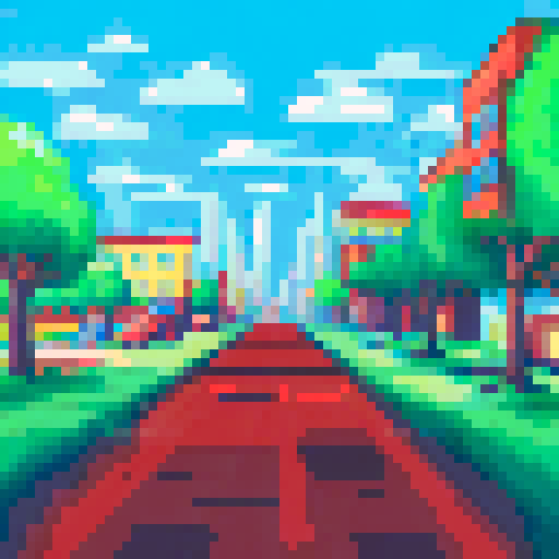 A wide street with a neighborhood and buildings