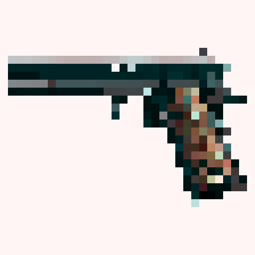 M1911 pistol, rotate barrel to top left corner, pixel art, centered