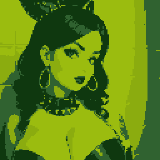 curvy, busty goth babe with studded collar. Portrait of head,  big titty goth, in a close up nude glamour shot. modern tile backsplash.