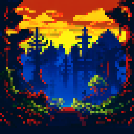 eerie, mist-covered trees, silhouetted against a dark night sky, pixel art, background, landscape