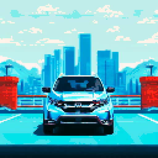 Photorealistic, centered Honda CR-V in a three quarter view, right wheel in front, clean background, pixel art style with sRGB colors