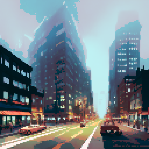 boston skyline, towering buildings, shimmering lights, bustling streets, vintage cars, art deco architecture, glowing moon, foggy atmosphere, drab colors