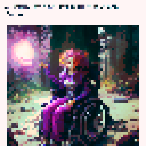 Disabled elf in a wheelchair, enchanting the forest with magic, mystical and fantastical, like a scene from a fantasy RPG