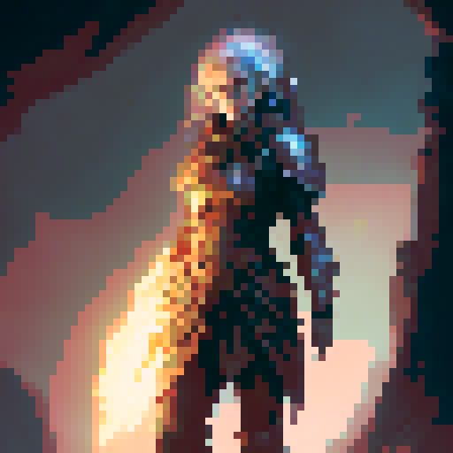 female water genasi half dwarf, red plate armor, flaming longsword, large stone tower shield with runes, fantasy RPG