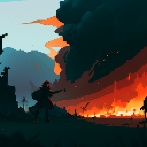 war background, battlefield, warfare, dark, red, orange, black, destroyed town