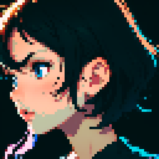 simple pixelated woman short hair cute on black background