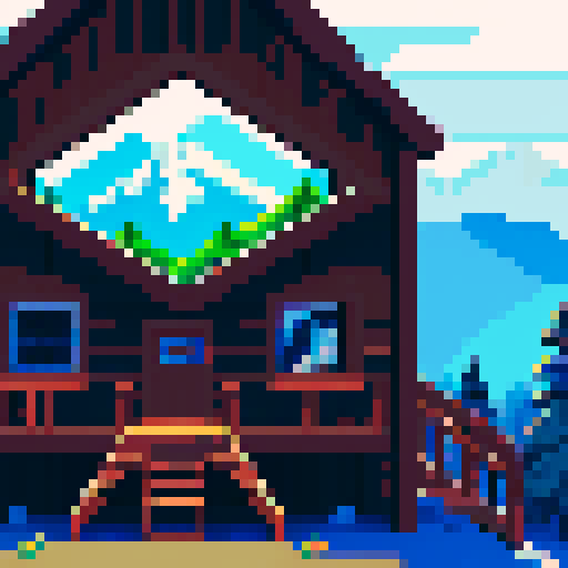 "The Cabin 2023" in retro letters, with a mountain scene with a cabin in the background